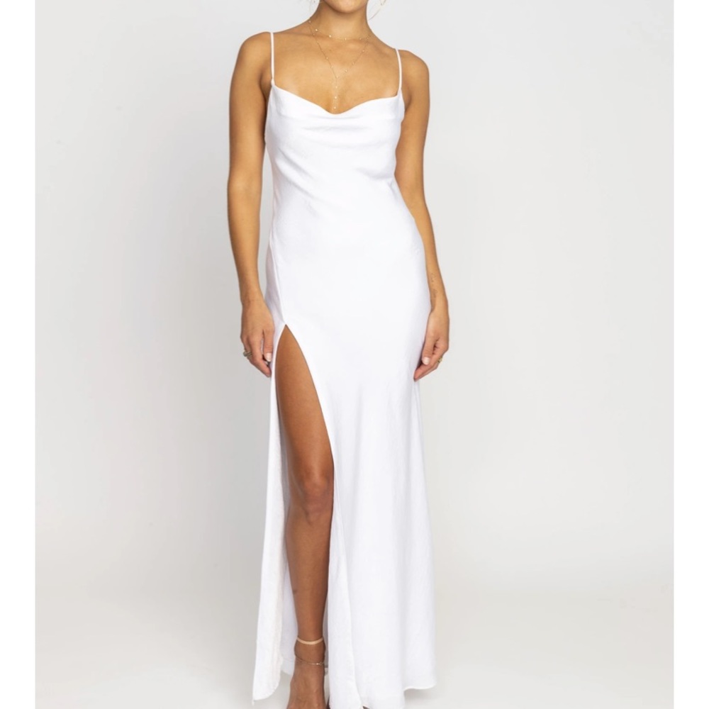 RESA maxi satin dress white with slit